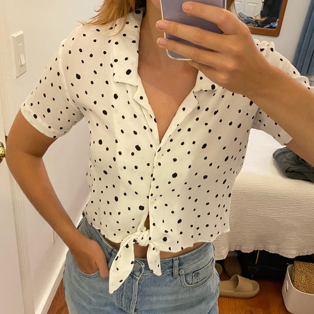 Mod Ref Black And White Polka Dot Button Down - image 3